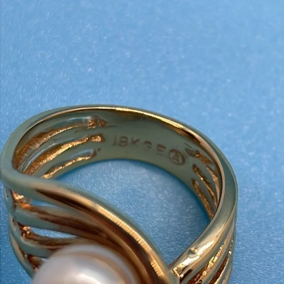 Gold & pearl swirl ring Sz 5 - Picture 7 of 8